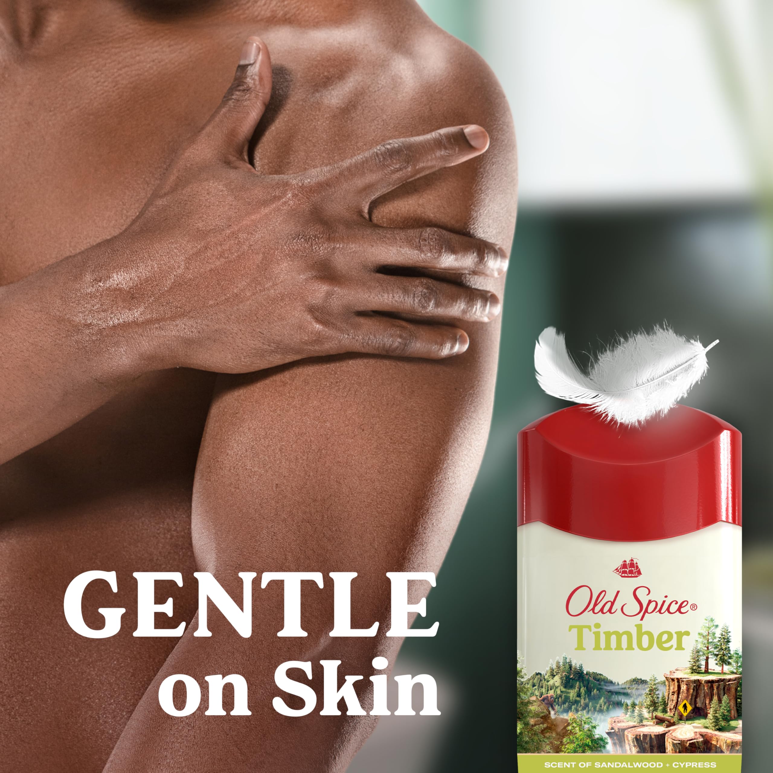 Old Spice Timber placed on bathroom shelf conveying daily routine convenience and quick application