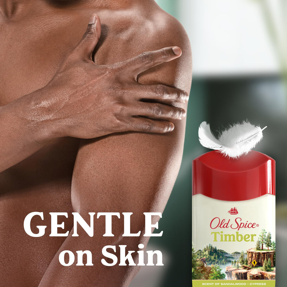 Old Spice Timber placed on bathroom shelf conveying daily routine convenience and quick application
