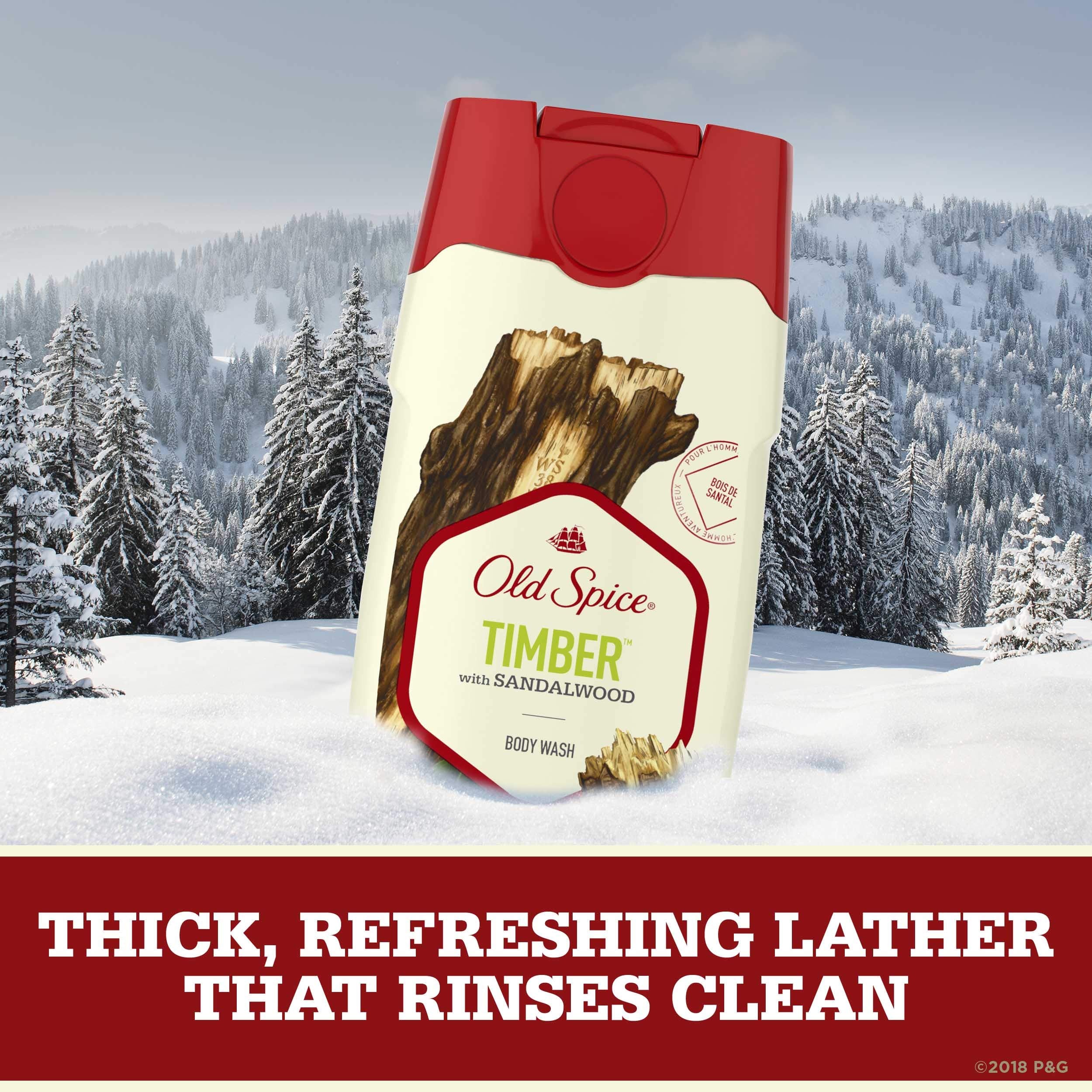 Old Spice Timber with matching deodorant and spray showing coordinated scent layering