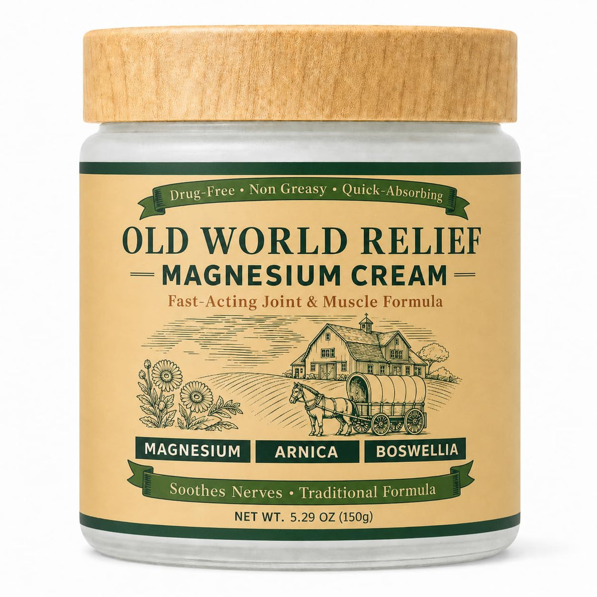 OLD WORLD RELIEF jar front label showing product name and size for clear identification
