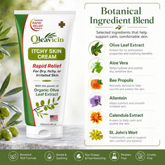 Oleavicin being applied to forearm to calm itch and hydrate skin