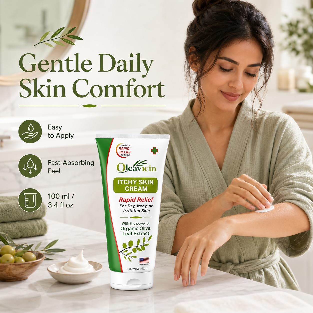 Oleavicin family applying cream demonstrating gentle use for kids