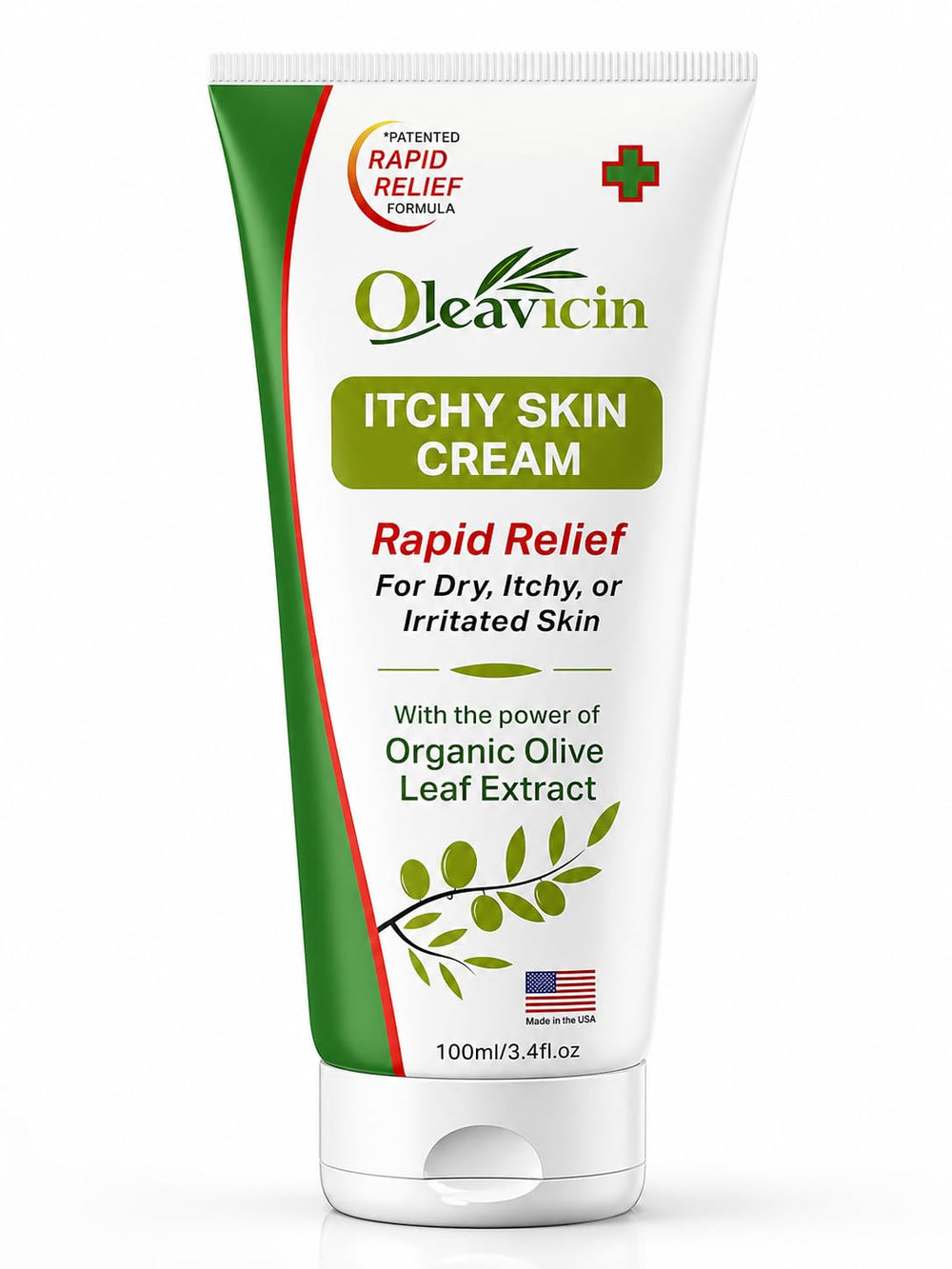 Oleavicin front tube showing packaging and quick relief benefit