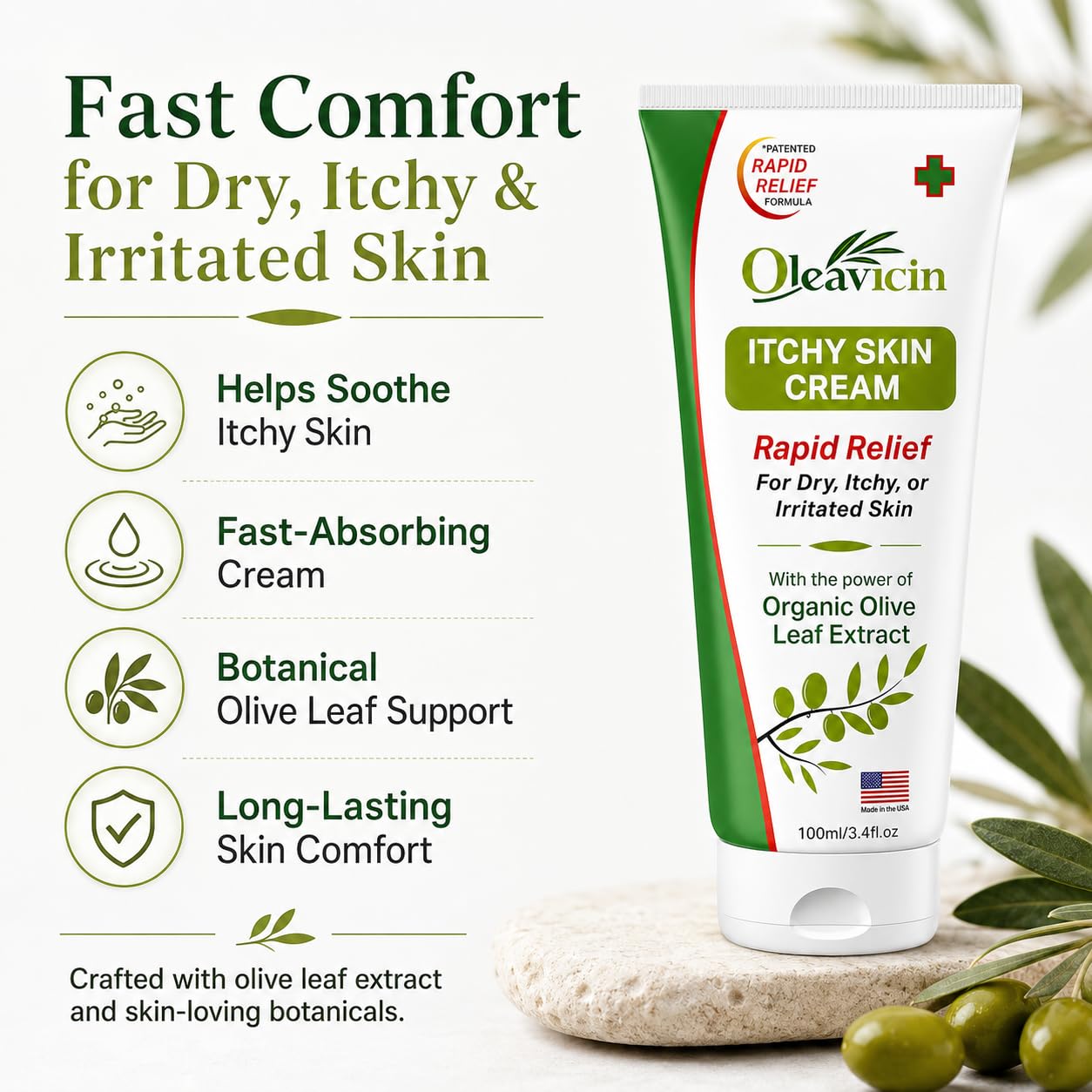 Oleavicin cream texture close-up absorbs fast for non-greasy comfort