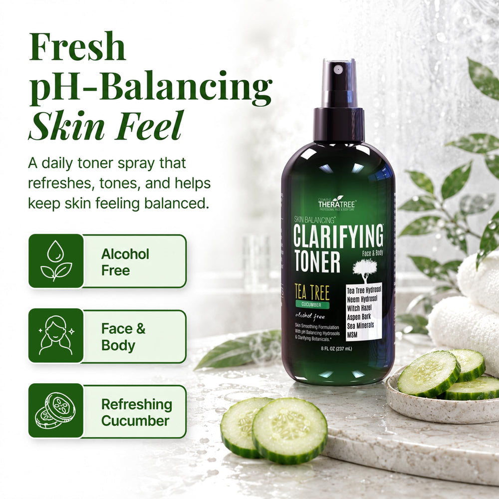Oleavine TheraTree on bathroom shelf in daily skincare routine
