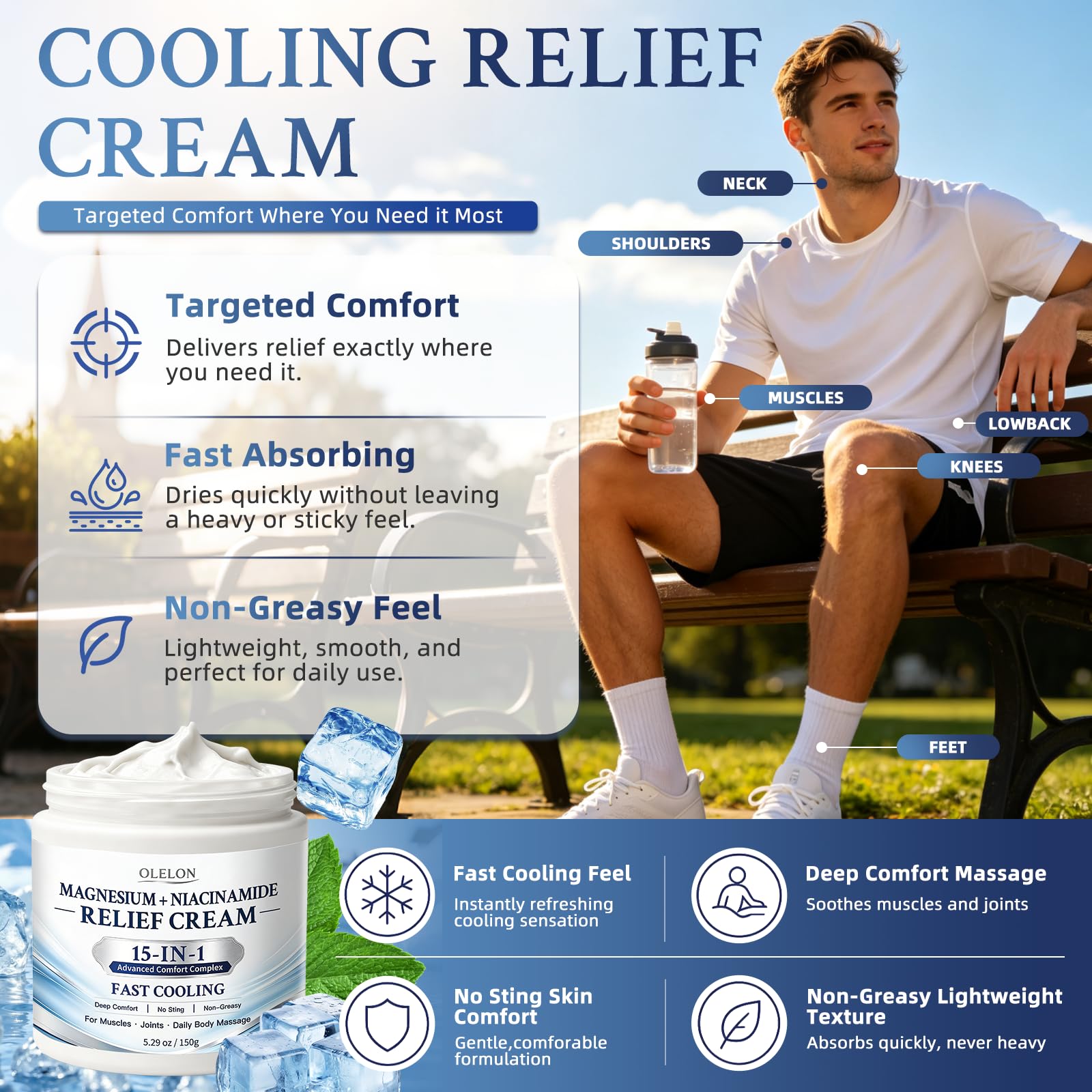 OLELON cream in hand illustrating spreadability and lightweight feel