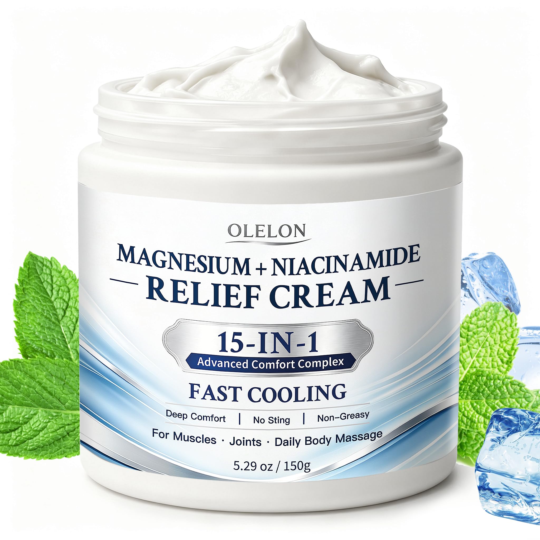 OLELON front packaging showing cooling cream tube and branding benefit