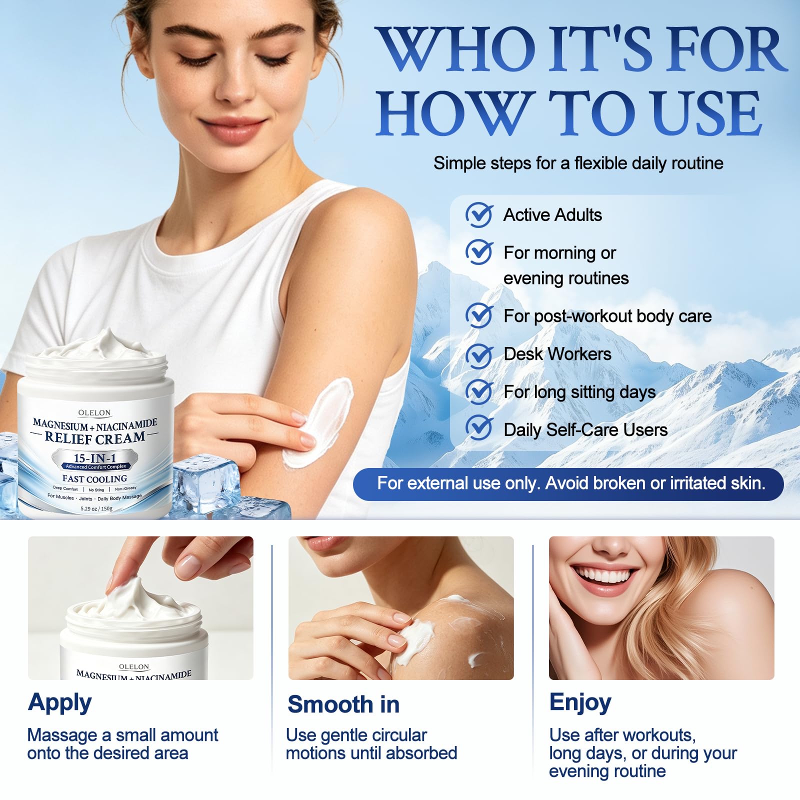 OLELON ingredients label highlighting magnesium and niacinamide benefits