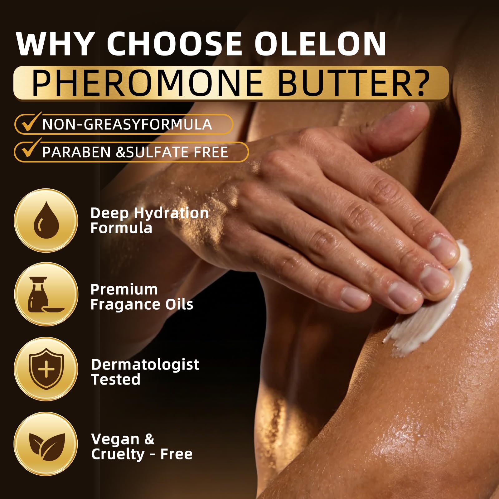 OLELON ingredient label close-up showing shea and cocoa list benefit: nourishing formulation clarity