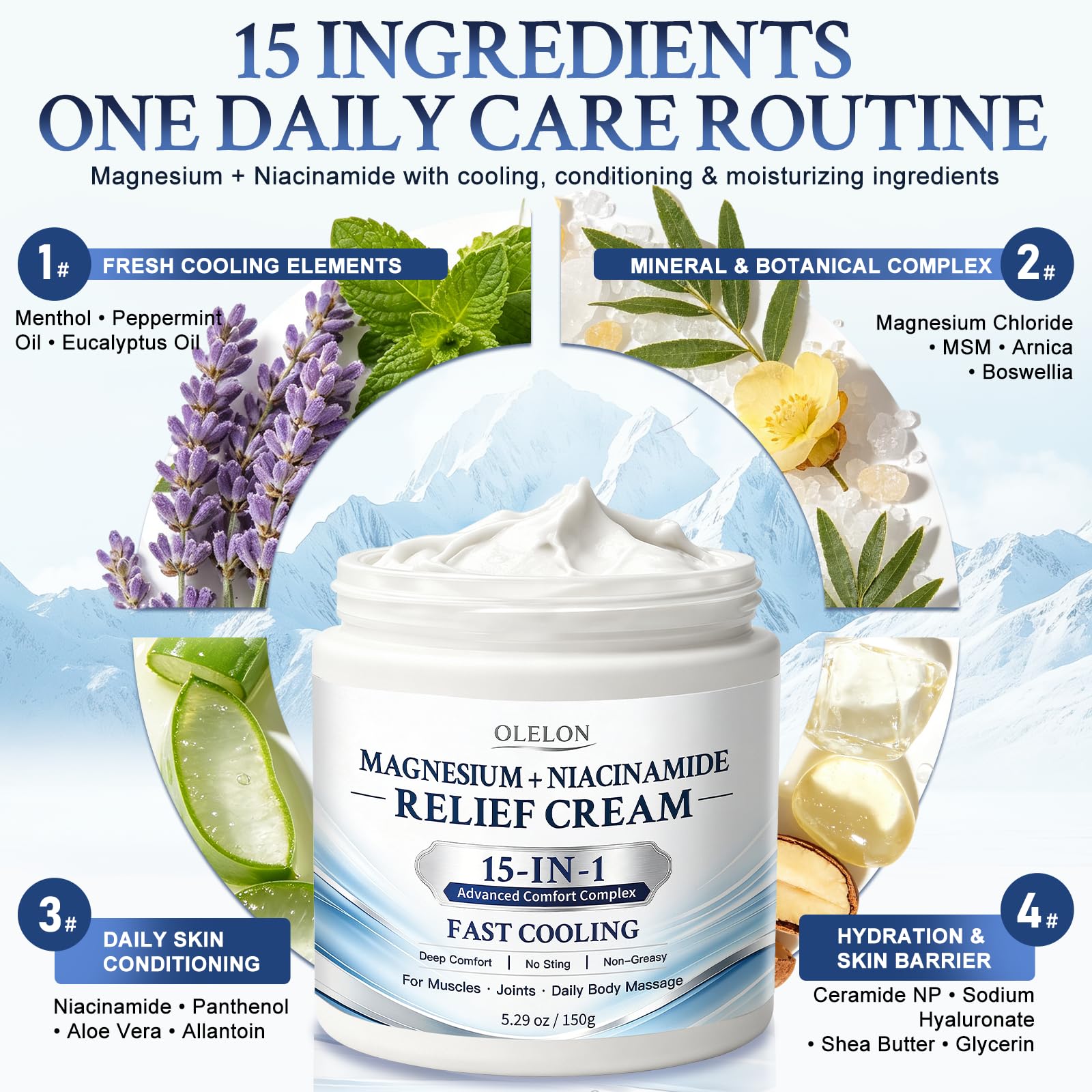 OLELON texture close-up demonstrating smooth, fast-absorbing cream