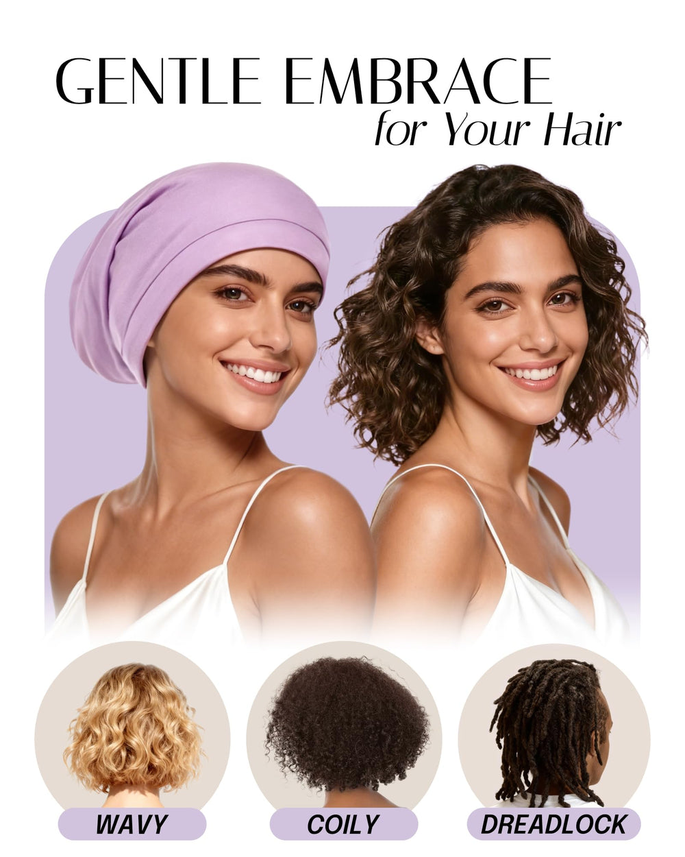 OLESILK bonnet worn by model showing true-to-size fit and hairstyle protection benefit