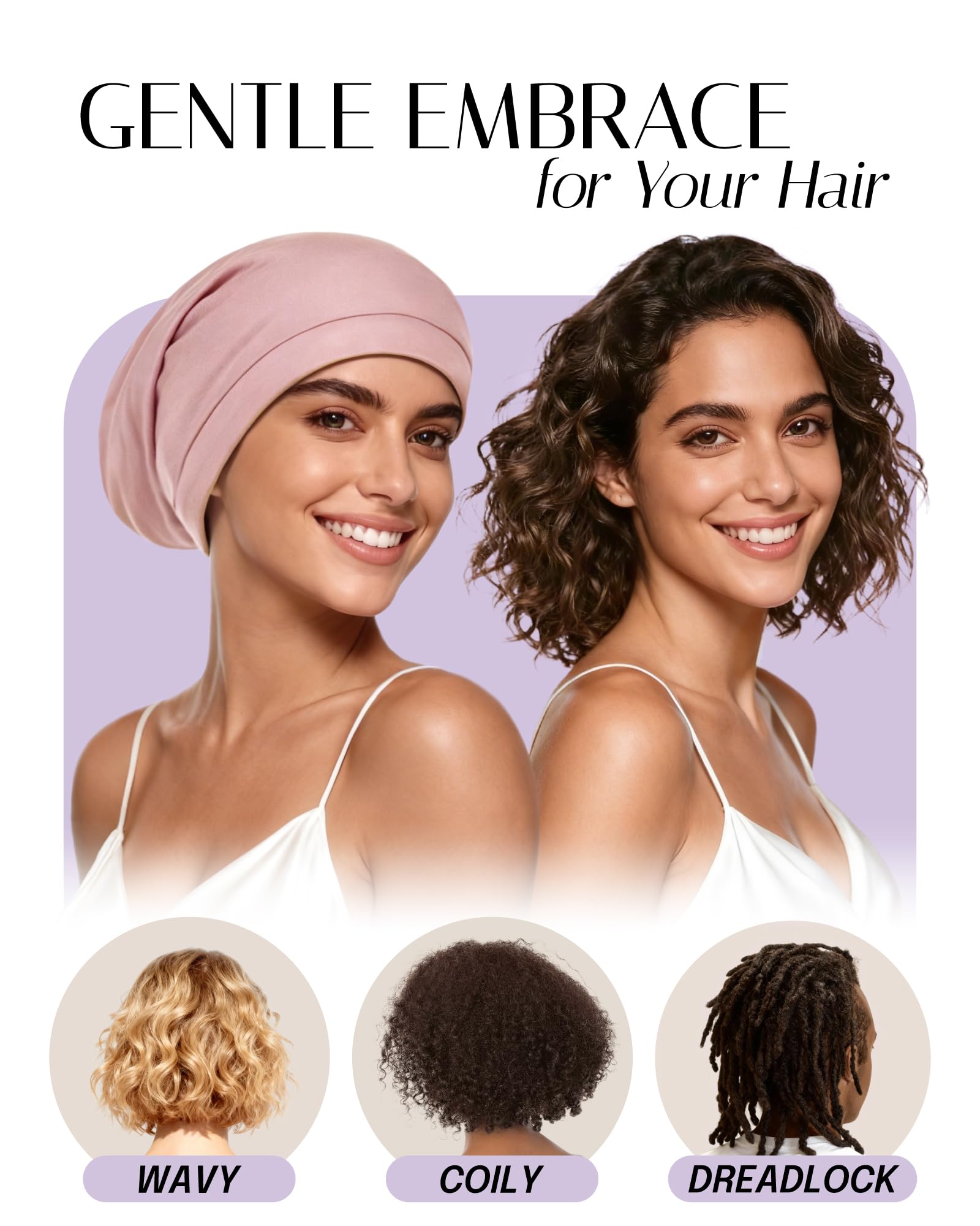 OLESILK side profile on model illustrating gentle hold for curly hair