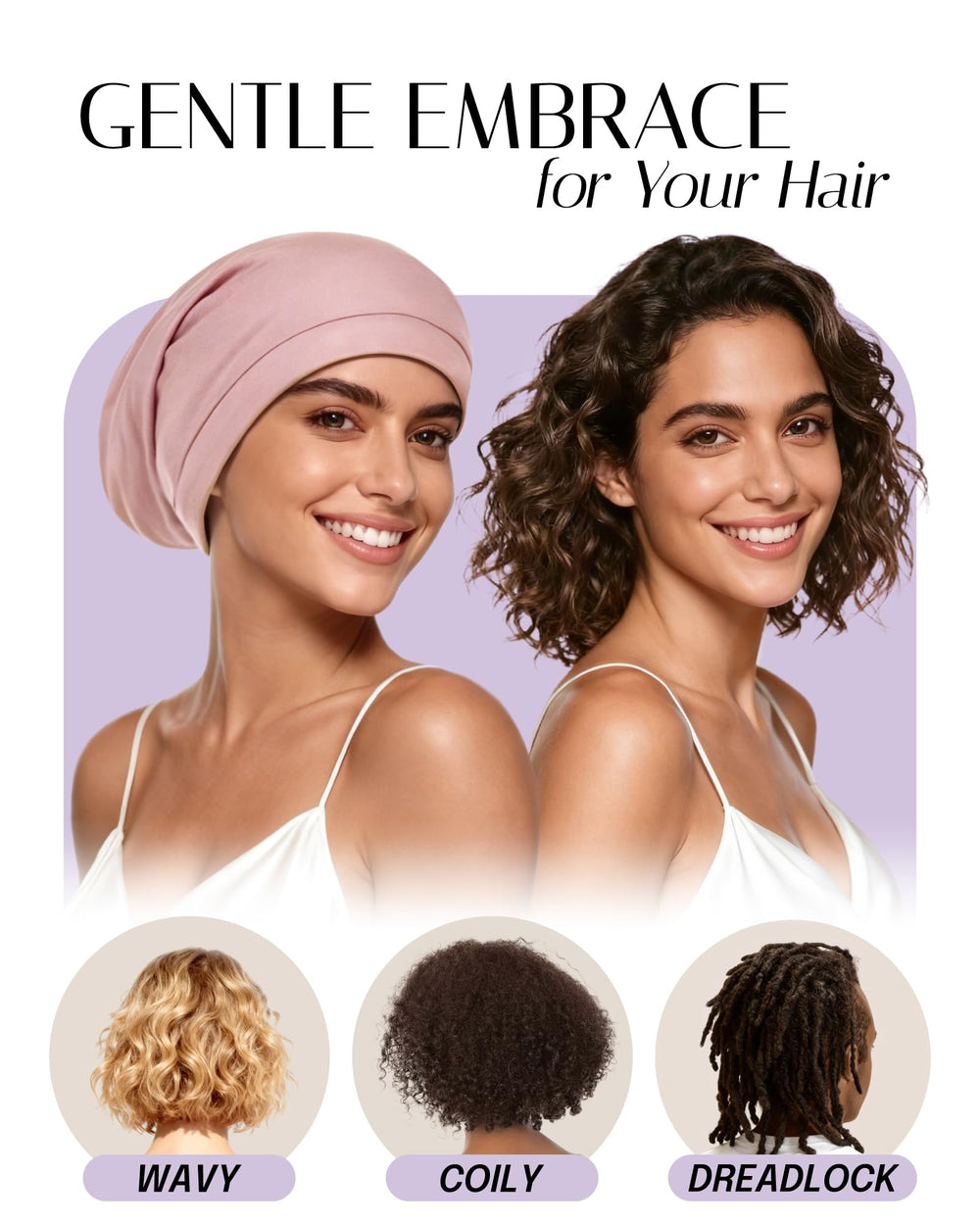 OLESILK side profile on model illustrating gentle hold for curly hair
