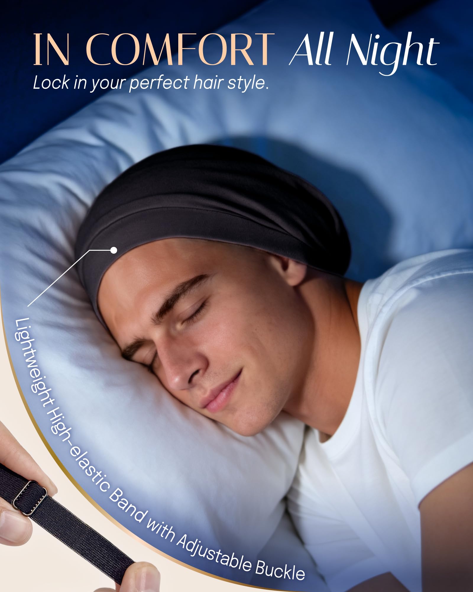 OLESILK worn by man with curly hair demonstrating overnight protection