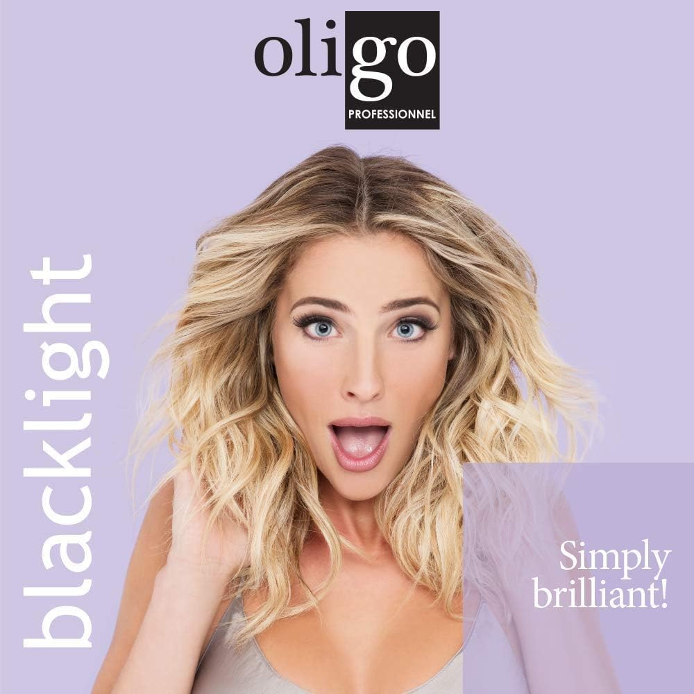 Oligo Professionnel Blacklight before and after reducing yellow tones