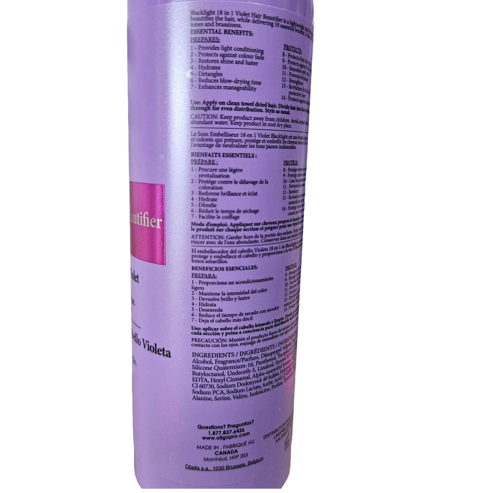 Oligo Professionnel Blacklight next to ruler showing 8.5 oz size