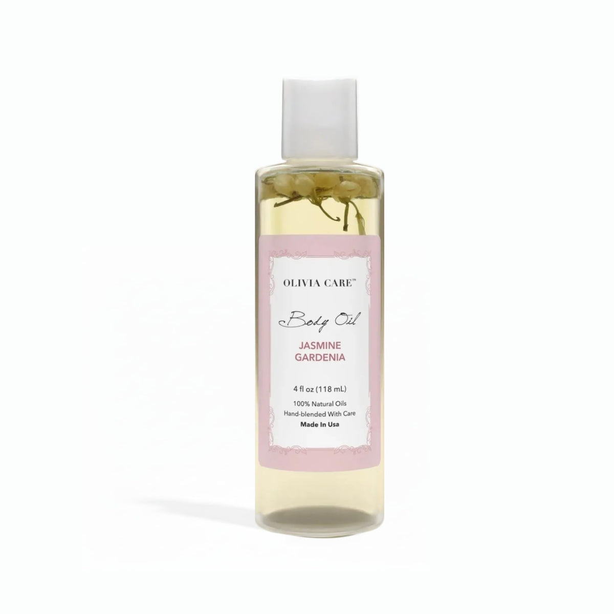 Olivia Care front bottle view showing 4 oz hydrating body oil