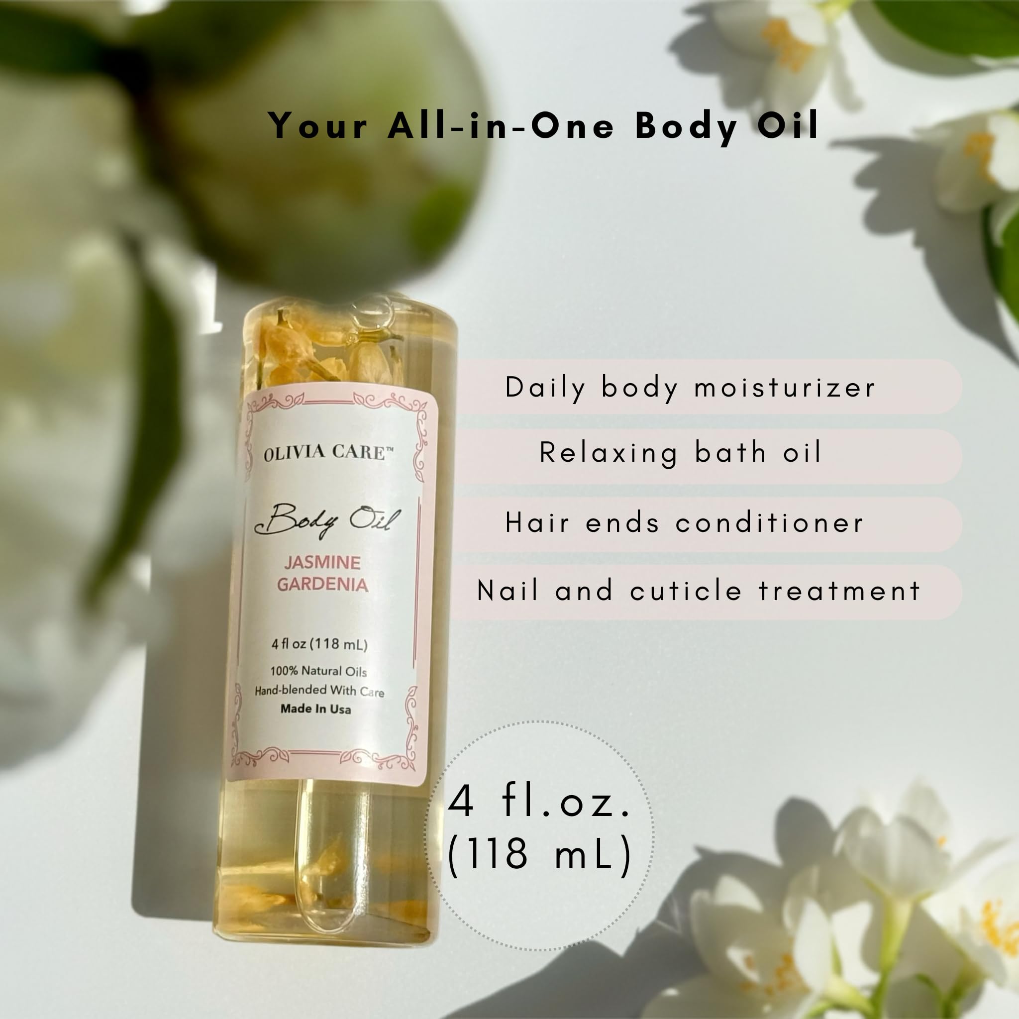 Olivia Care product label showing ingredients and vitamin content benefits
