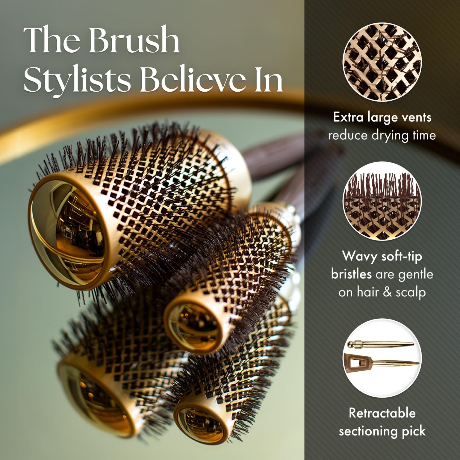 Olivia Garden brush in use during blowout delivering faster drying and smoother finish