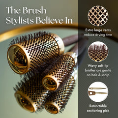 Olivia Garden brush in use during blowout delivering faster drying and smoother finish