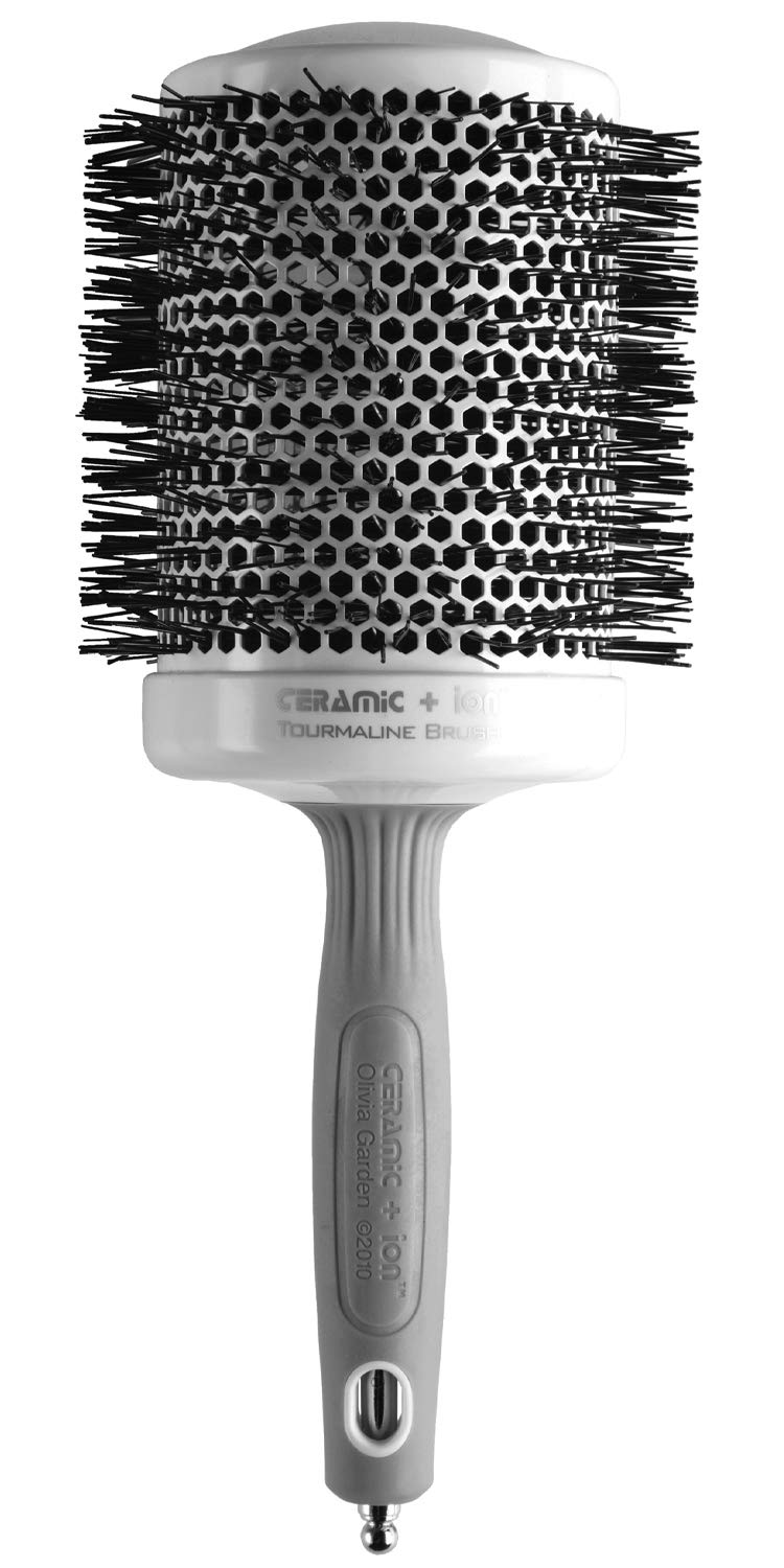 Olivia Garden CI-80 front view showing white grey handle and barrel for easy styling