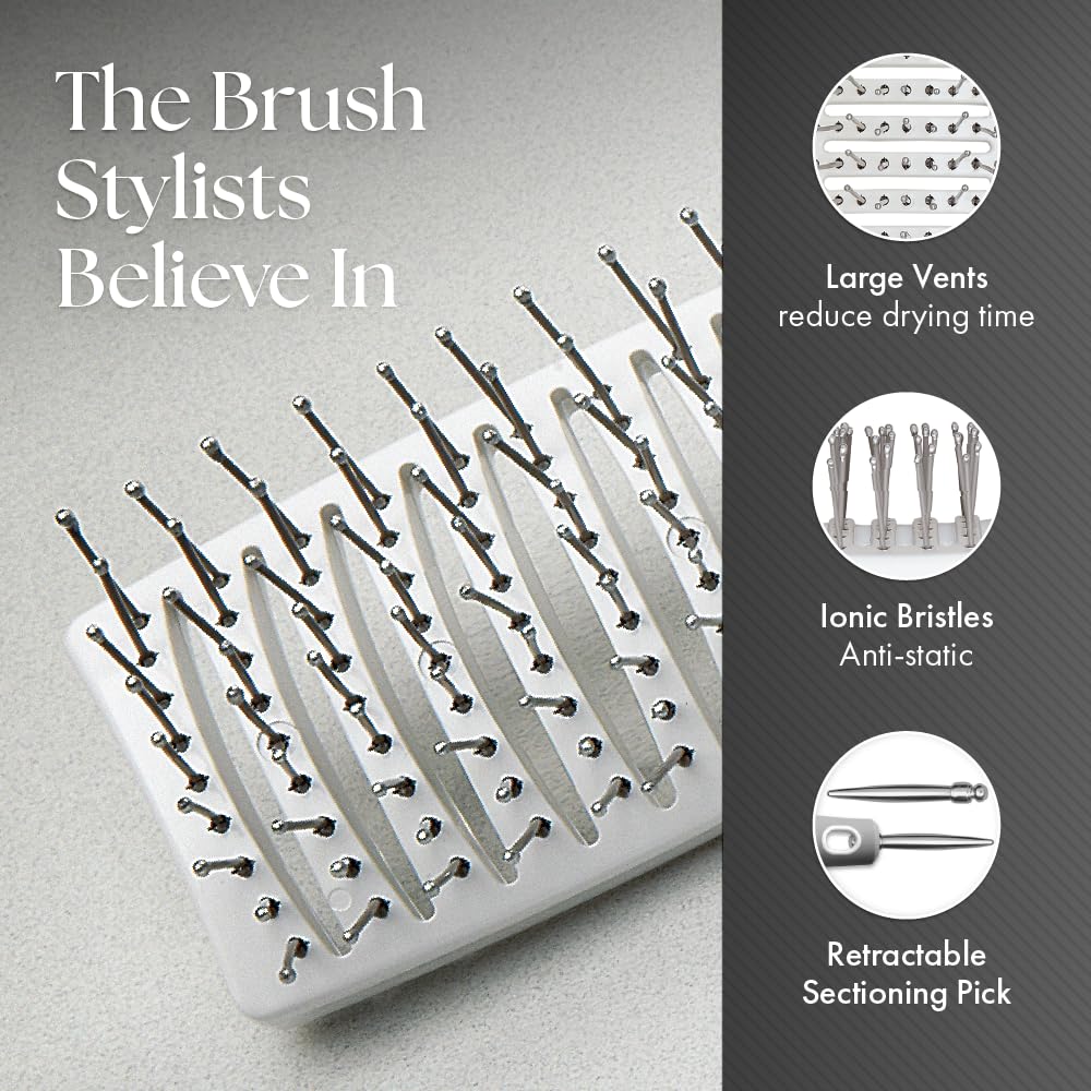 Olivia Garden brush next to a ruler showing compact size and easy salon portability