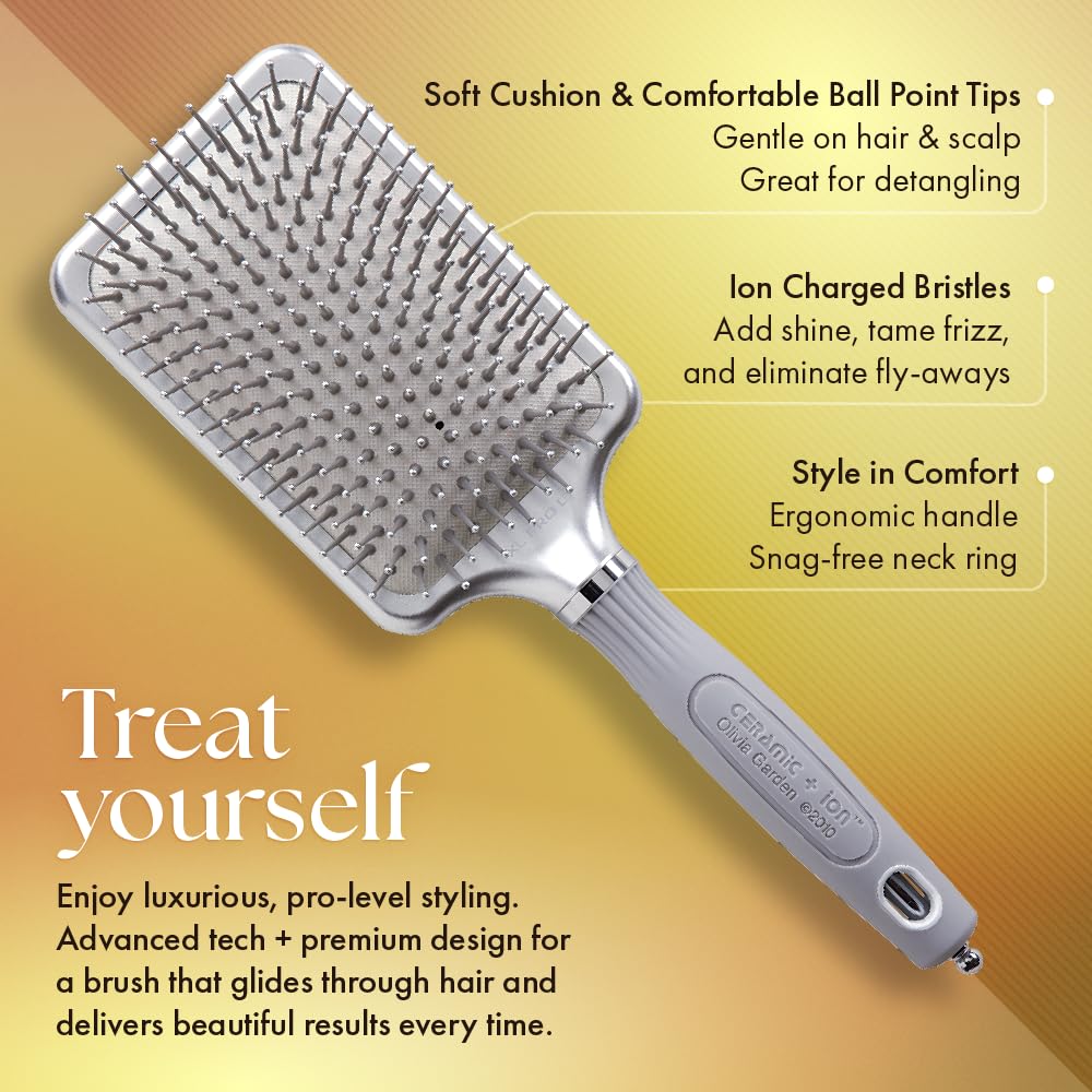 Olivia Garden close-up of ion-charged ceramic bristles with ball tips reducing static and protecting scalp