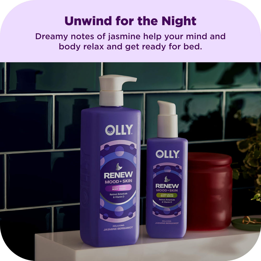 OLLY in-shower scene with Bright wash and scrub showing energizing morning routine