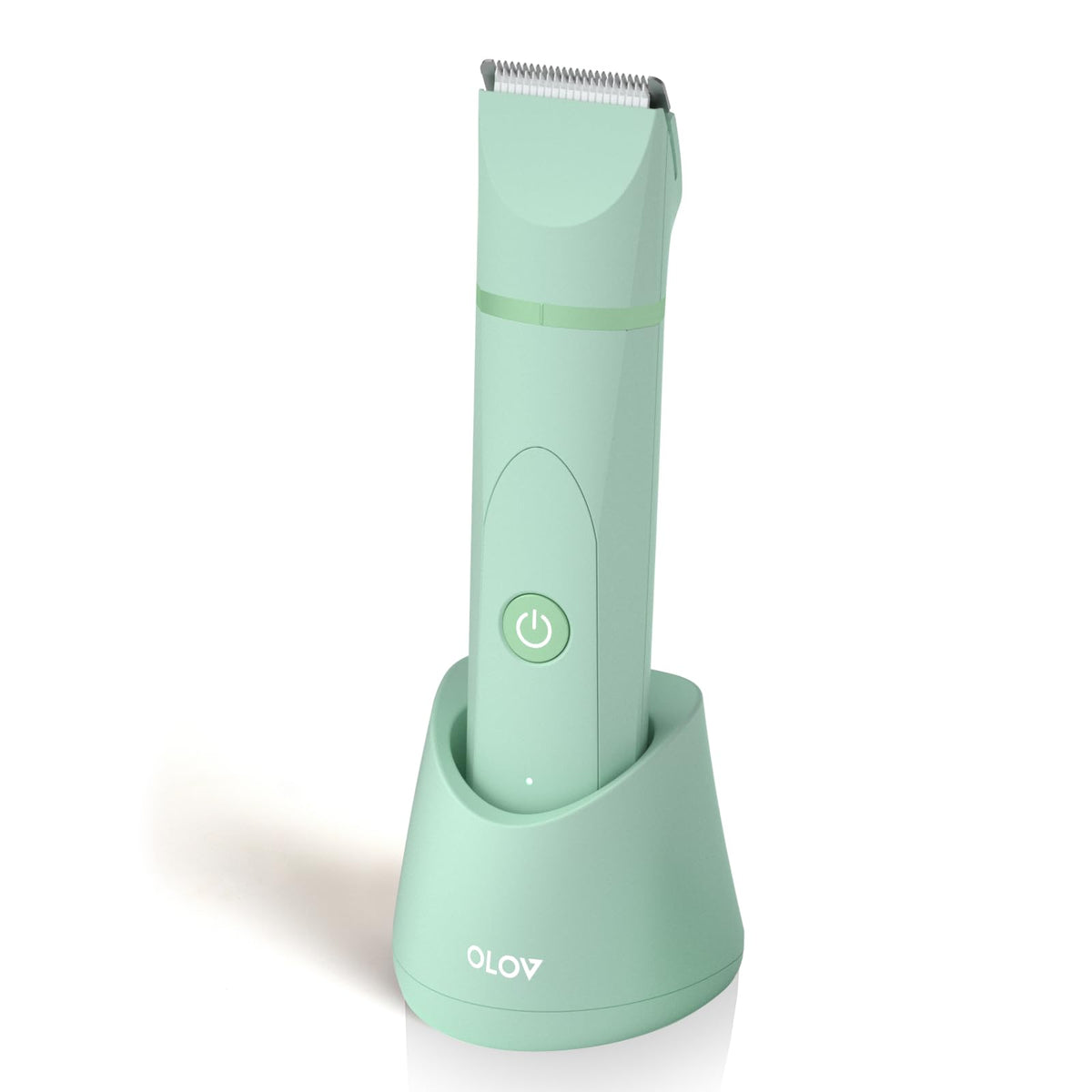 OLOV front view of trimmer showing ergonomic grip and power button for comfortable handling