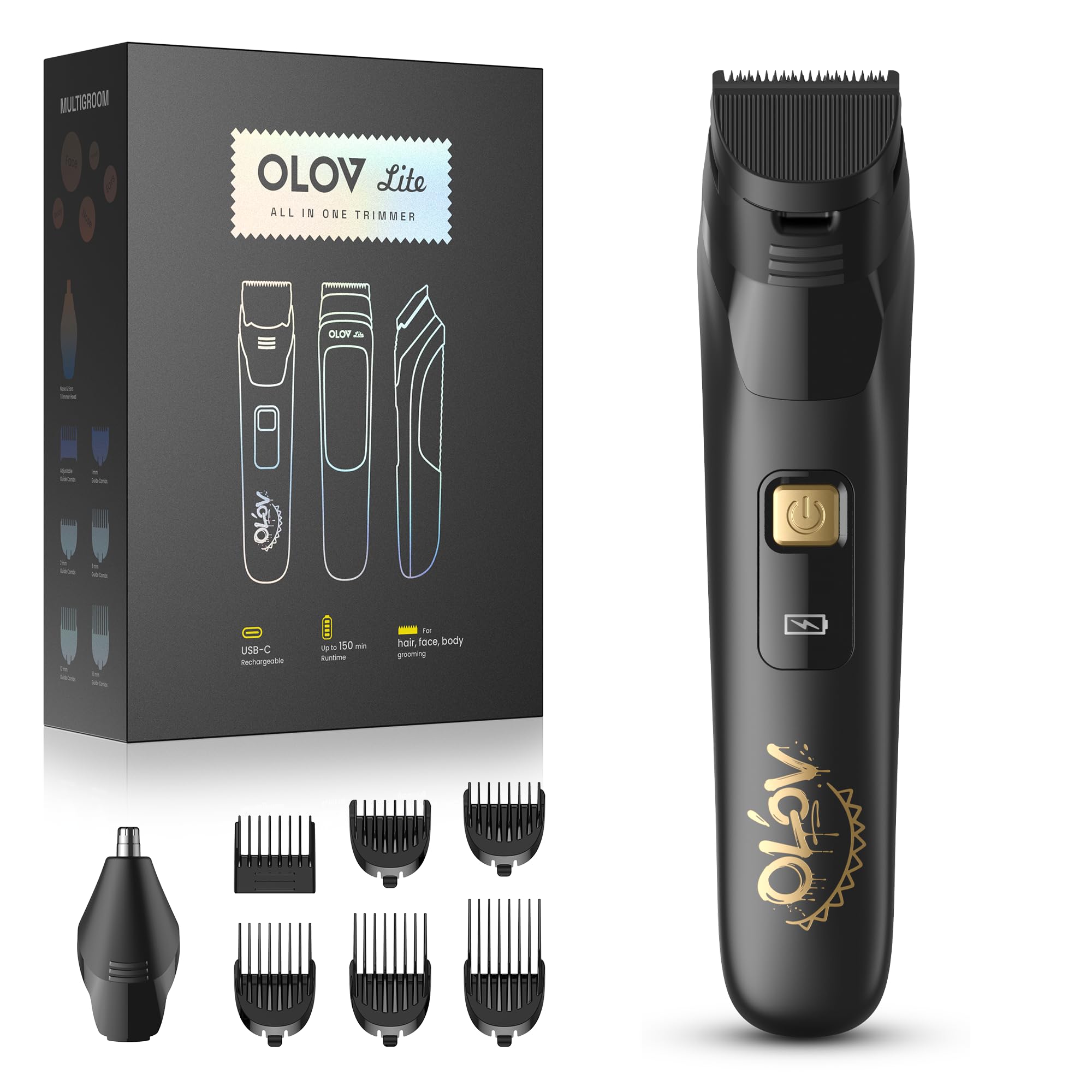 OLOV LITE front view showing sleek black design and gold logo, professional appearance