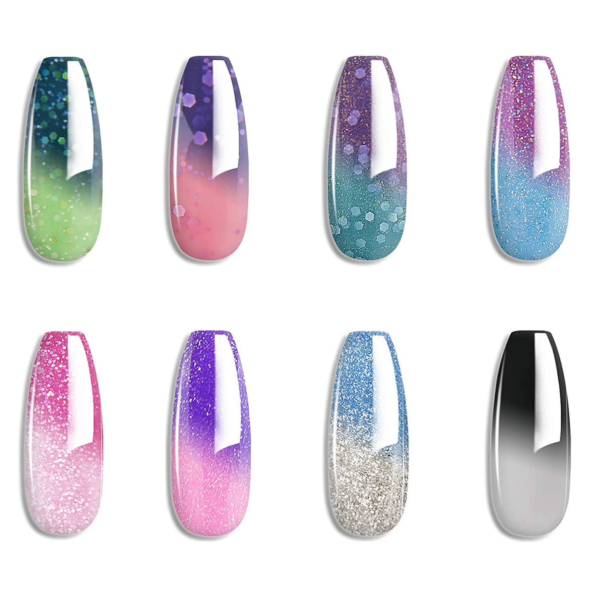Omainy front packaging showing all eight thermal gel bottles and variety benefit of full set
