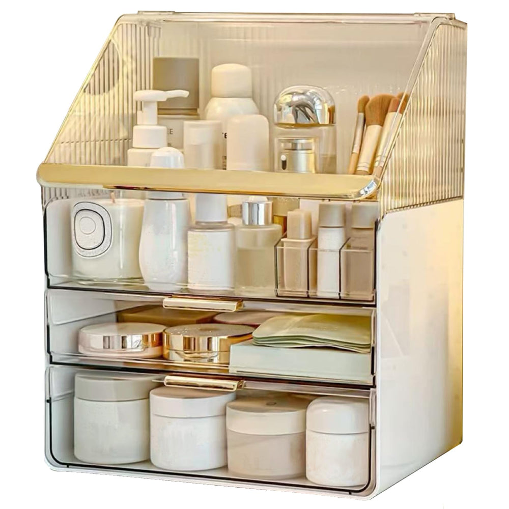 Omeily front view showing neat cosmetic arrangement and saved counter space