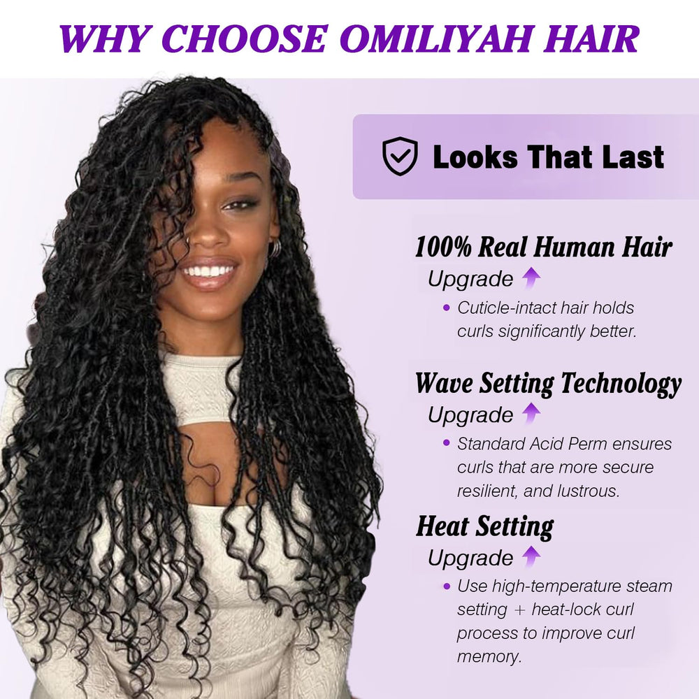 Omiliyah salon-style boho braids installed, showcasing natural blend and volume