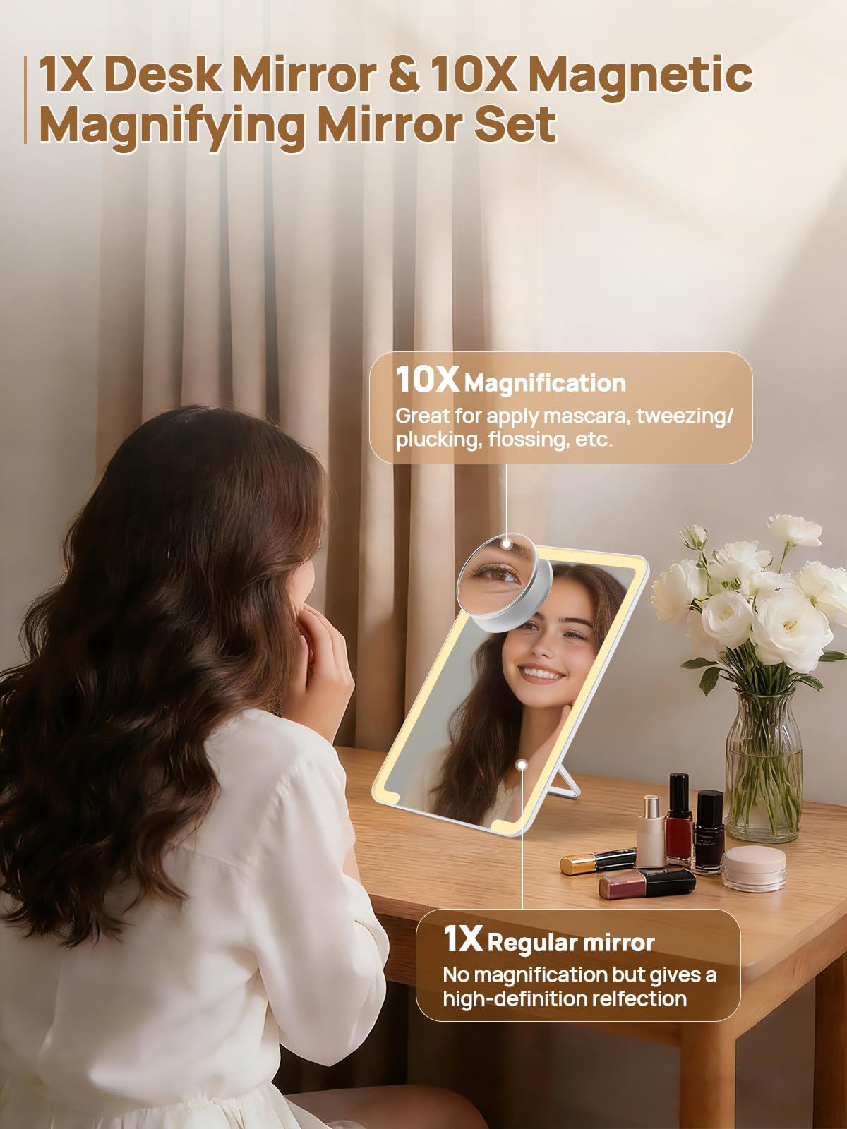 OMIRO rear view showing built-in magnifier storage slot for tidy vanity benefit