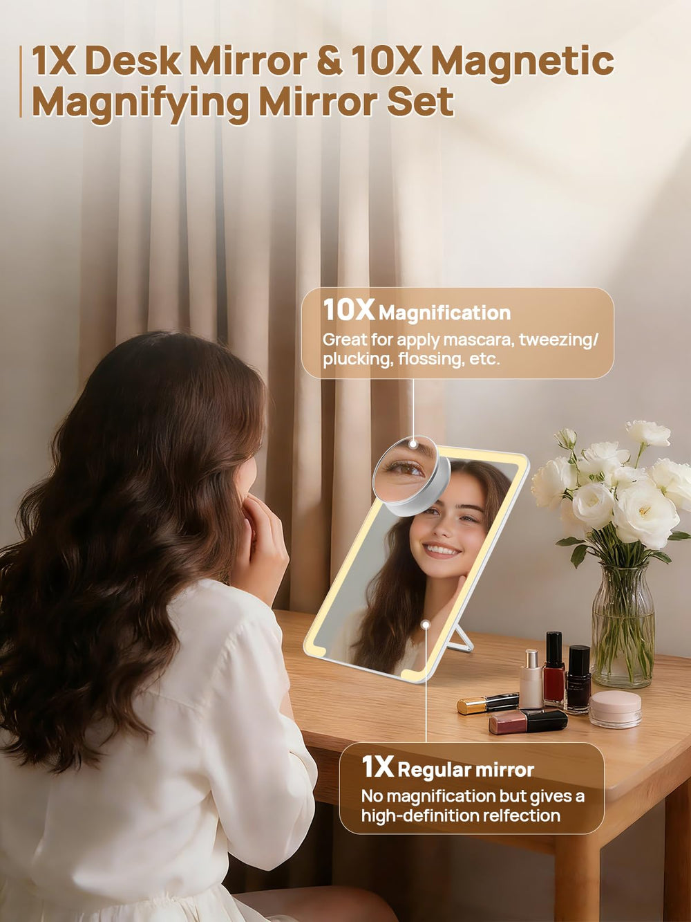 OMIRO rear view showing built-in magnifier storage slot for tidy vanity benefit
