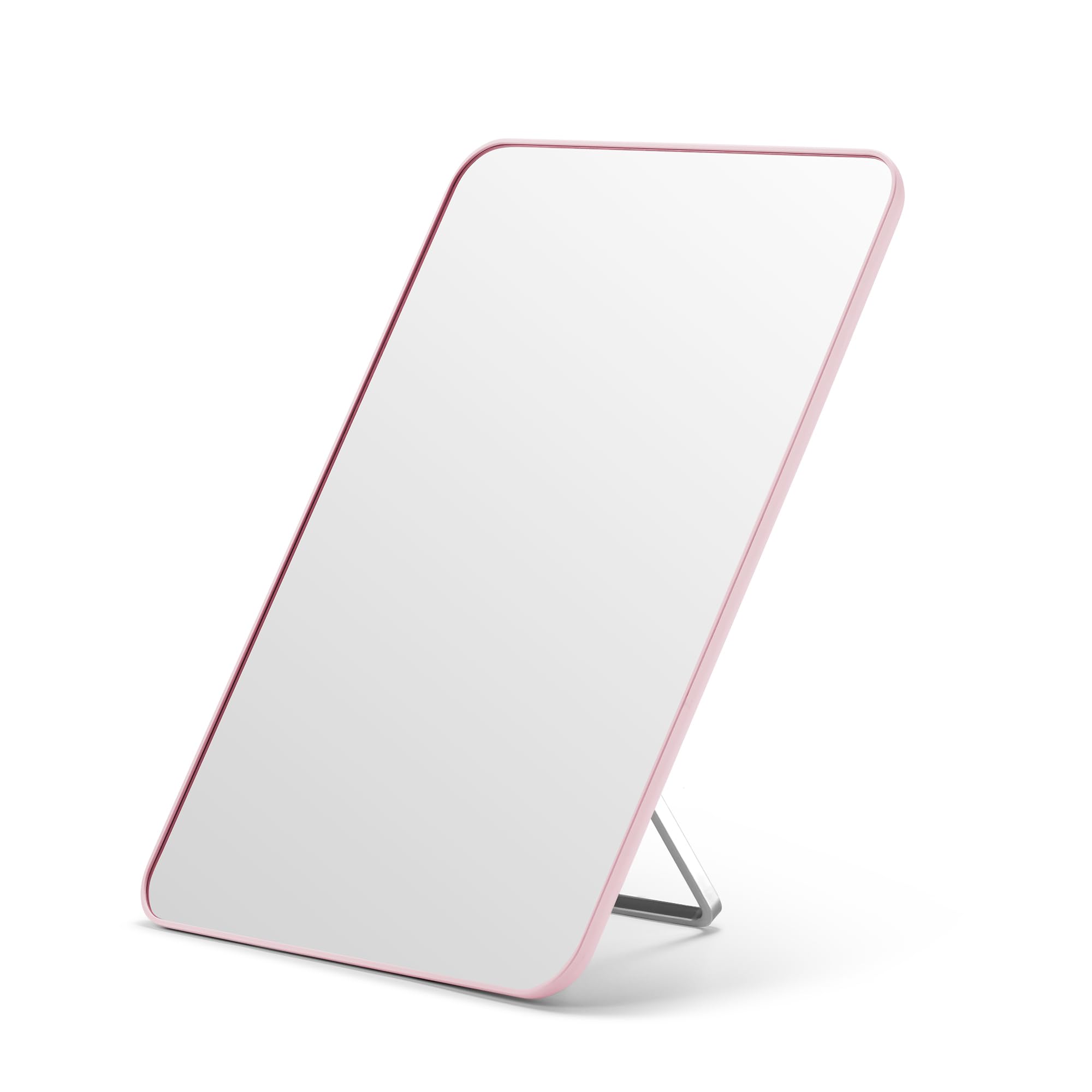 OMIRO pink desk mirror front view showing full 10x7 reflective surface and stylish finish for clear grooming