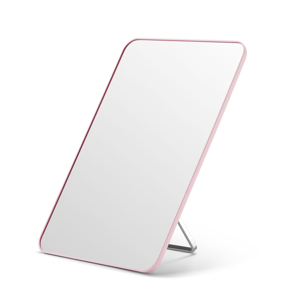 OMIRO pink desk mirror front view showing full 10x7 reflective surface and stylish finish for clear grooming