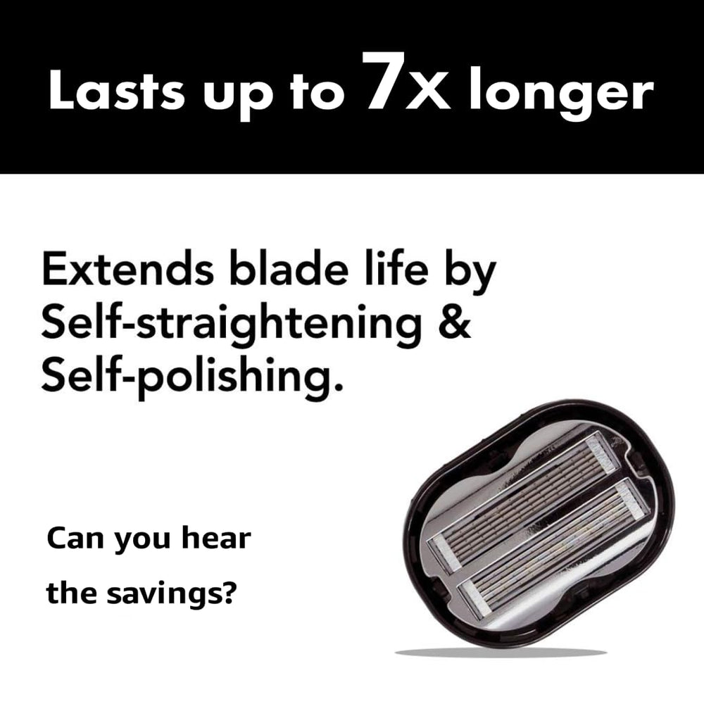 OmniShaver cartridge snapped into Silver Arrow razor, secure fit reduces wobble