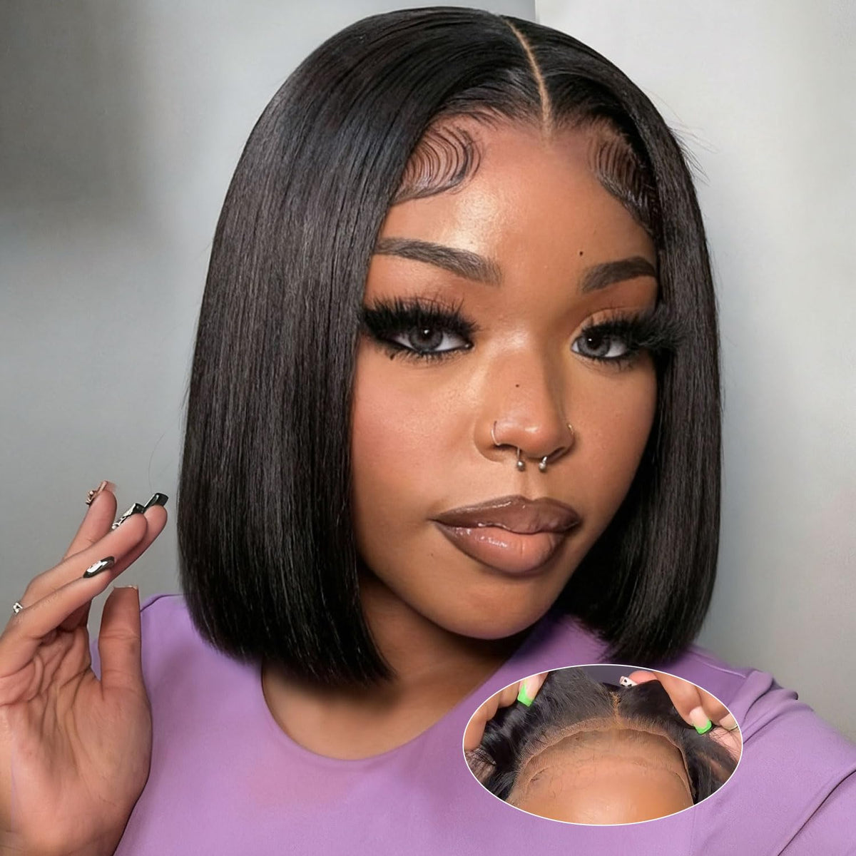 omswet front view of boxed bob wig showing ready-to-wear convenience