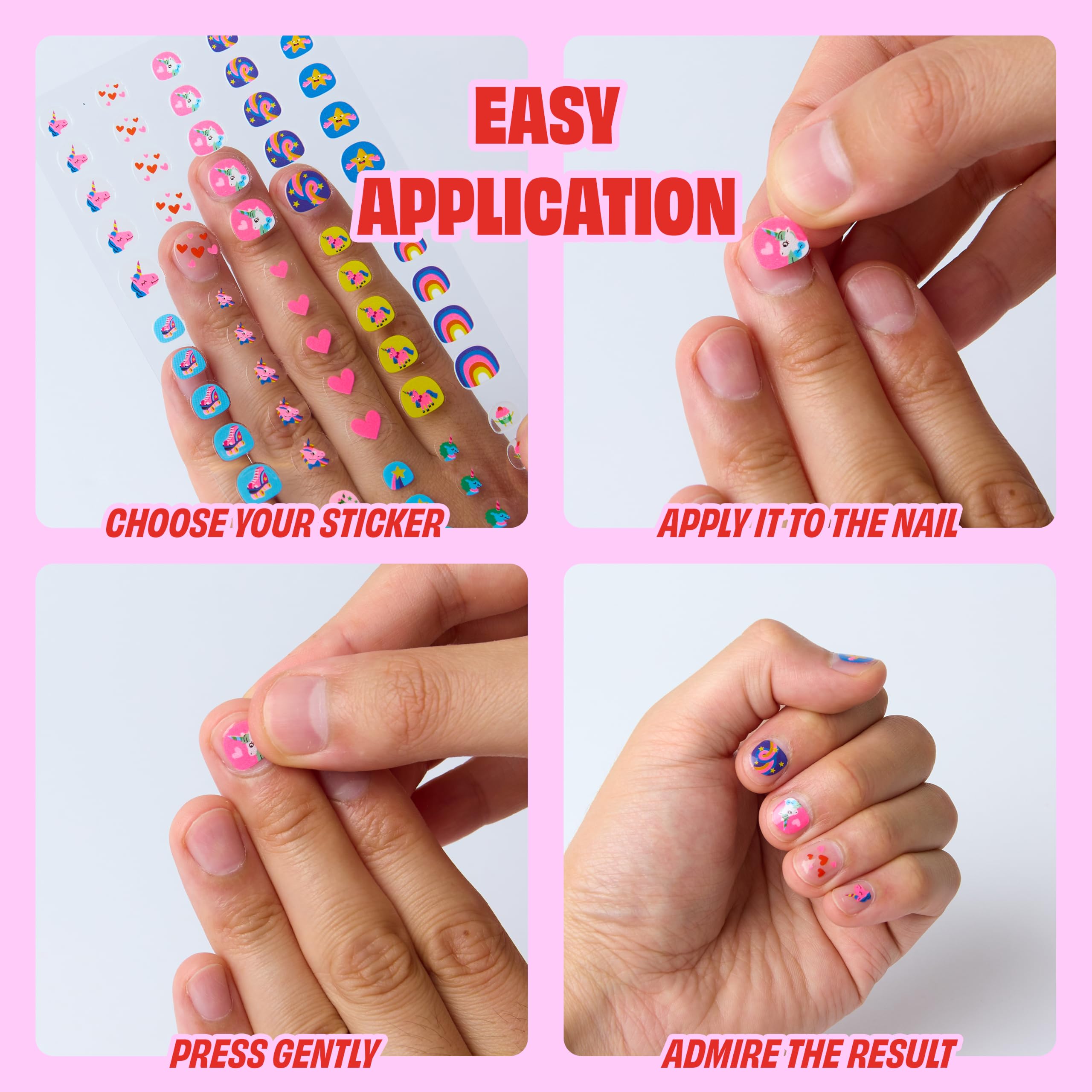 Omy stickers applied on child nails, bright designs that survive play