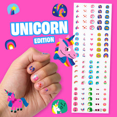 Omy applied stickers on child's fingers showing quick application and fun result