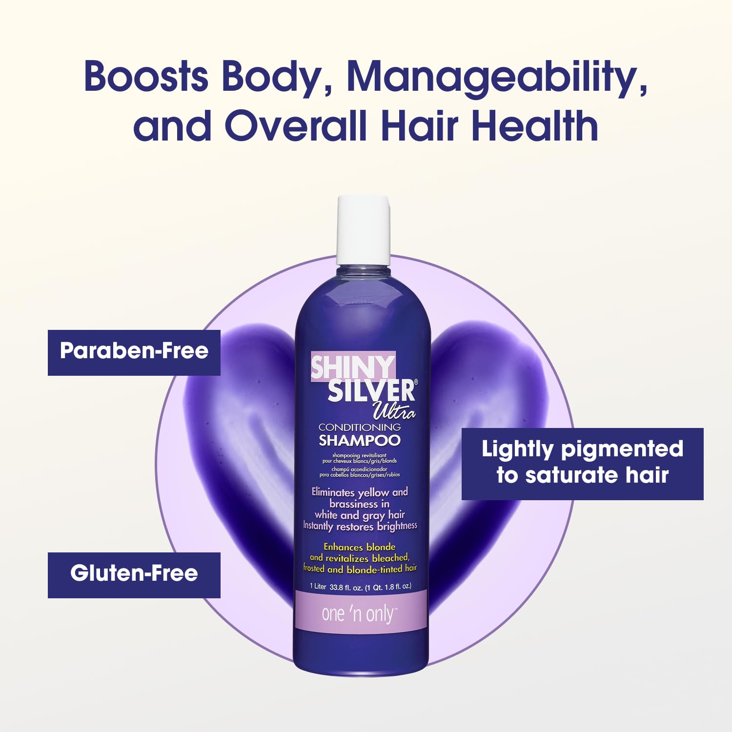 One 'n Only shampoo applied to blonde hair in shower showing even coverage and toning action
