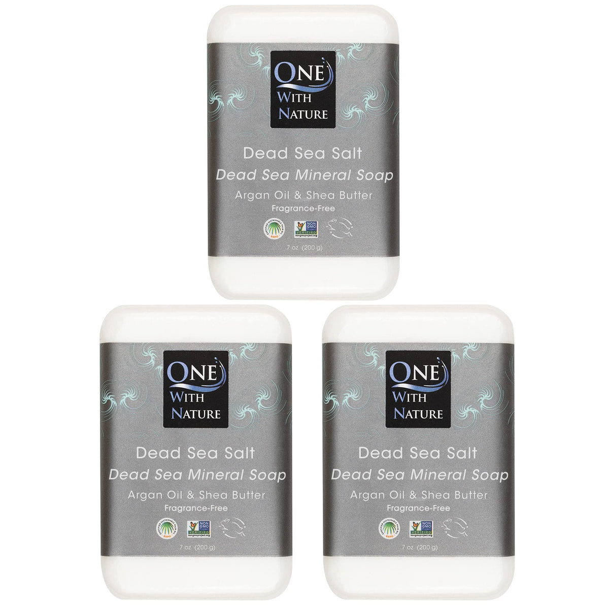 One With Nature front packaging showing three 7oz bars and mineral benefits
