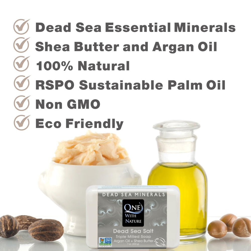 One With Nature ingredients label listing Dead Sea minerals and oils