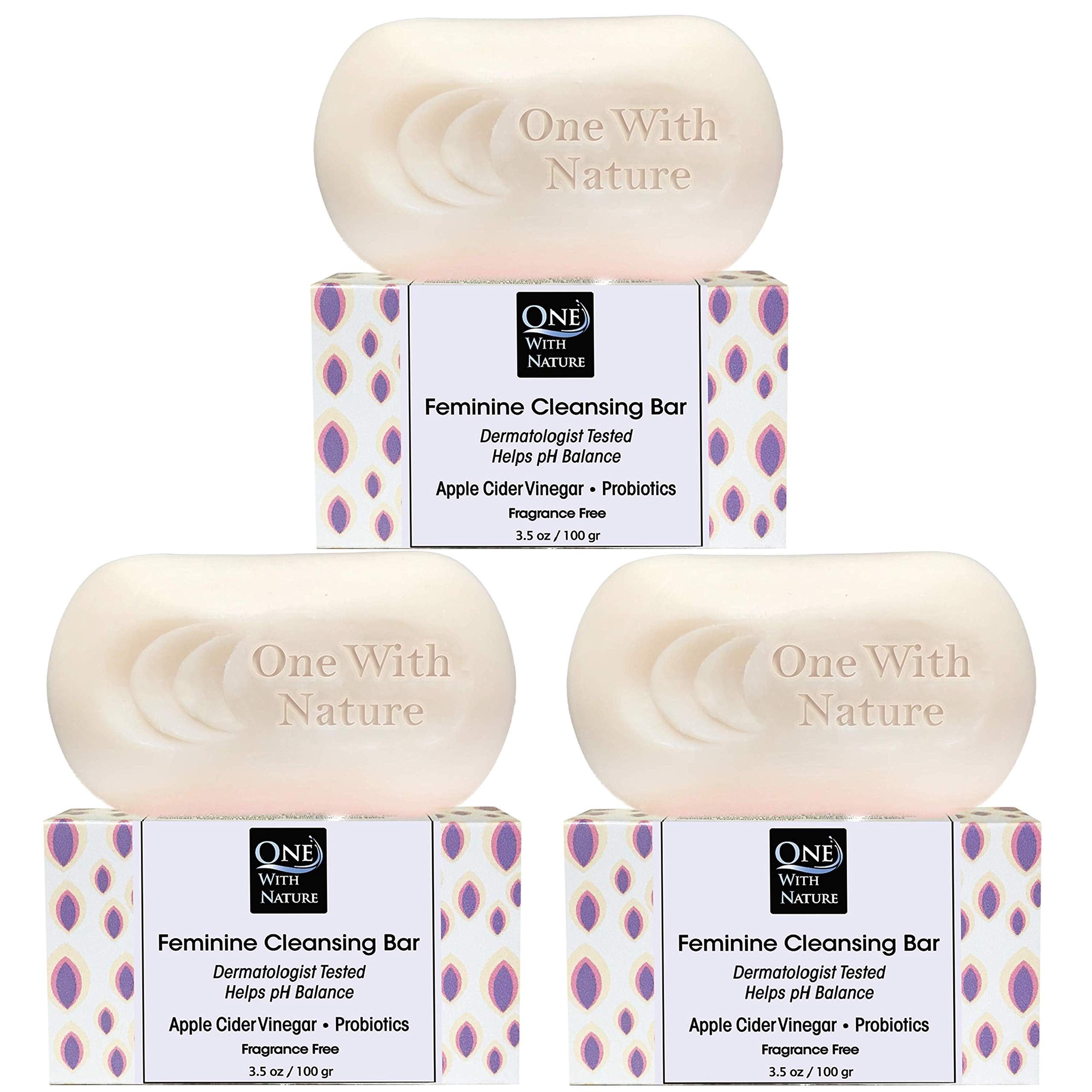 One With Nature front packaging showing unscented cleansing bar benefits