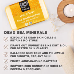 One With Nature close-up of bar texture and Dead Sea salt crystals, shows gentle exfoliation