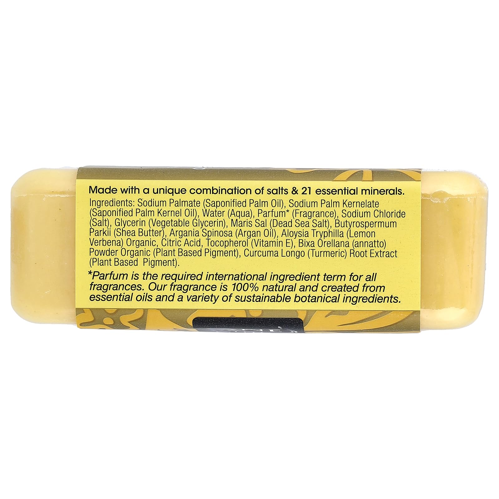One With Nature Lemon Sage soap texture close-up highlighting Dead Sea minerals and moisturizing feel