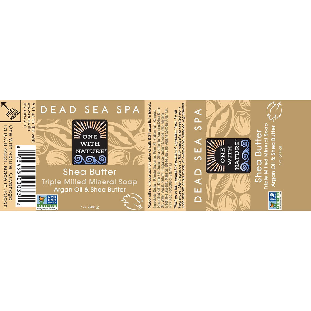 One With Nature bar cross-section revealing creamy interior and moisturizing shea butter benefit