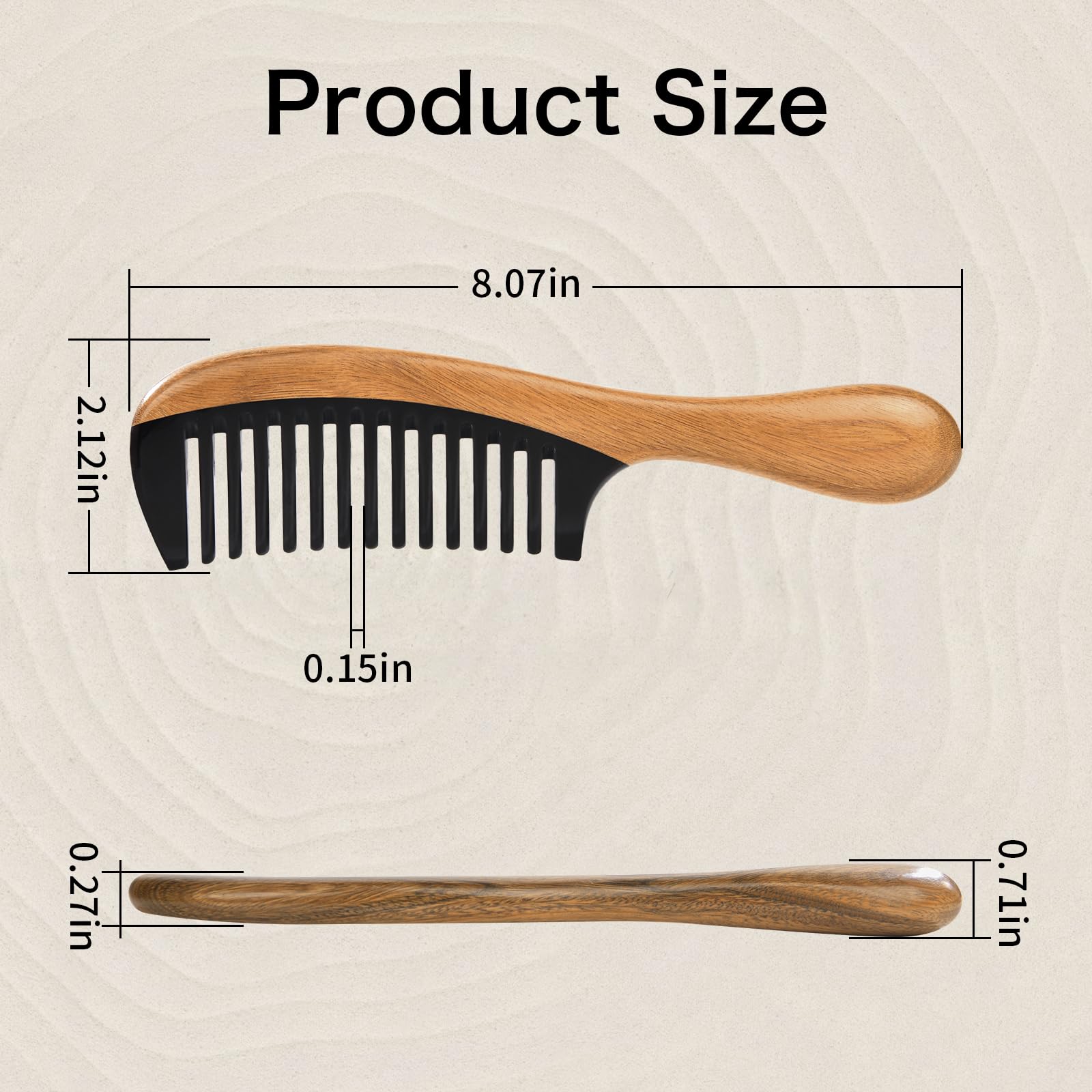 Onedor close-up of buffalo horn teeth polished tips reduce snagging and static when combing