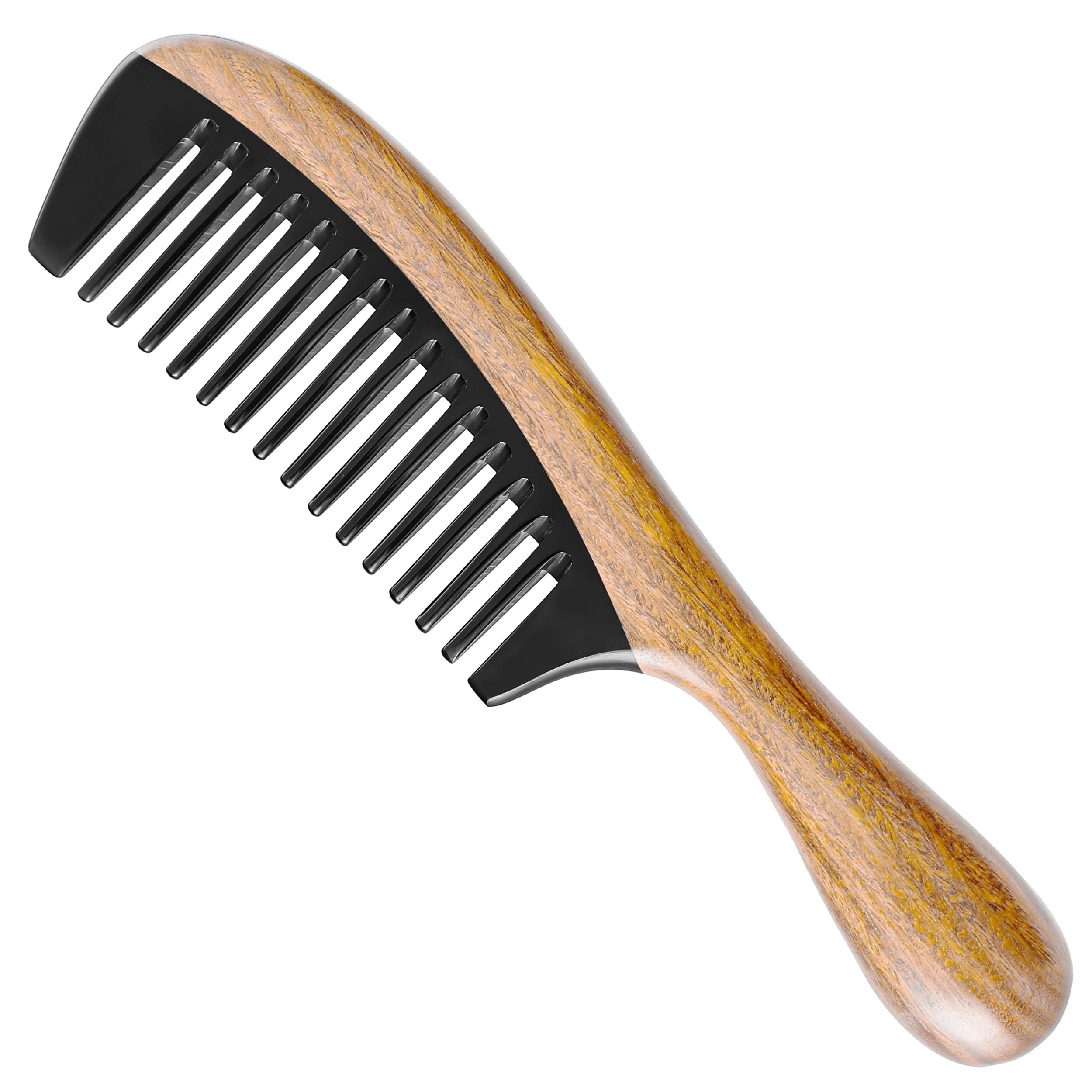 Onedor comb front view showing green sandalwood handle and wide tooth horn benefits gentle detangling